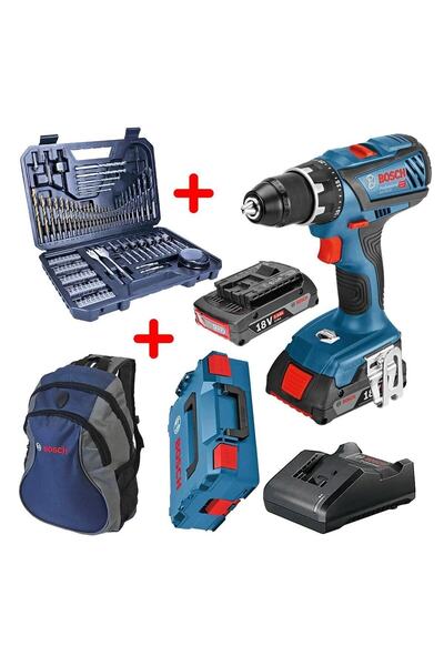 Bosch Çift Akülü Vidalama Seti + L-boxx ve 103 Parça Uç Seti