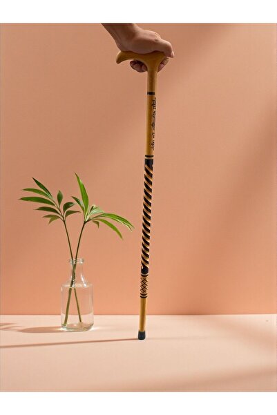 Hac AVM Ahşap İşlemeli Çam Ağacı Baston – El Yapımı Şık ve Dayanıklı Baston M...