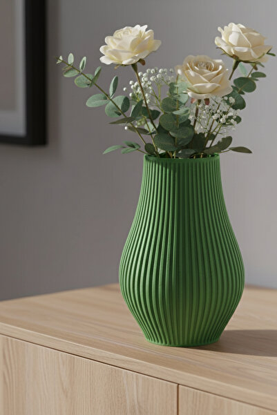 MEK مزهرية بلاستيكية أنيقة ذات خطوط رفيعة وتصميم عمودي باللون الأخضر (18×11 سم)
