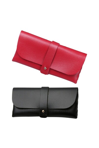 OEM Set of 2 cases for sunglasses and eyeglasses, made of soft and velvety leather, red / black color