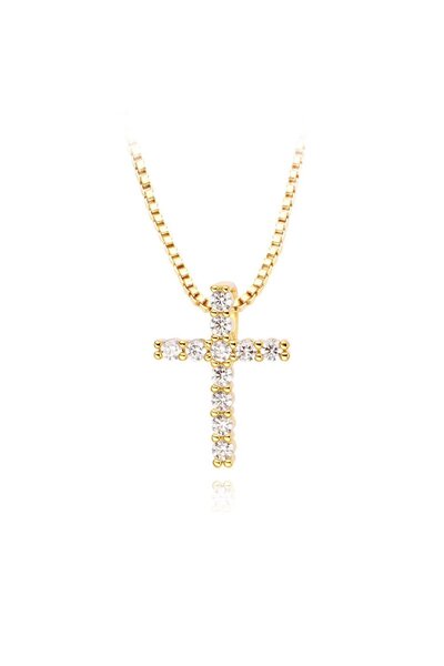 House of Crystals Colier Placat cu Rodiu cu Pandantiv Cruce Cross Pendant