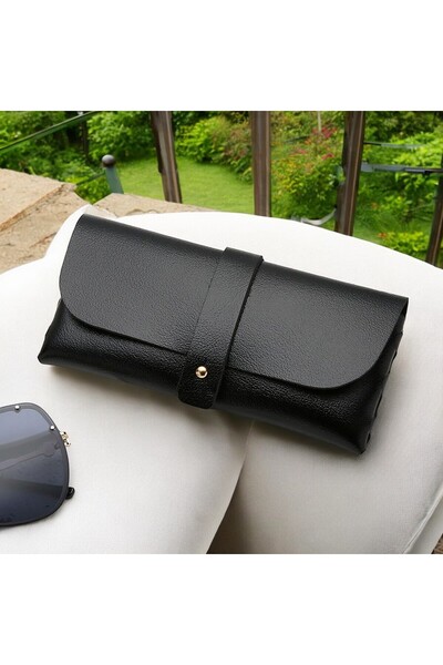 OEM Black leather glasses case, soft and easy to carry, dimensions 16.8x7.6x2.8cm