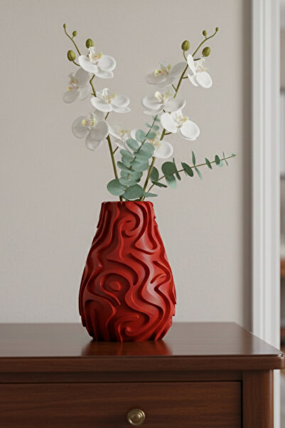 MEK مزهرية بلاستيكية مزخرفة بنمط مموج أحمر (20×15 سم)