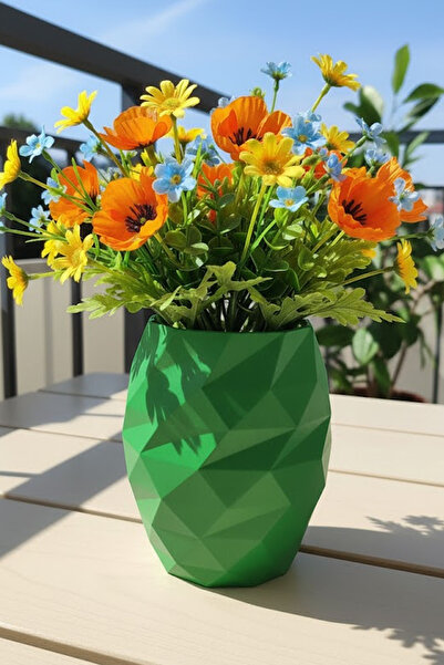 MEK Διακοσμητικό Πλαστικό Βάζο Μοντέρνας Σχεδίασης Πολυγωνικό Πράσινο (20x17cm)