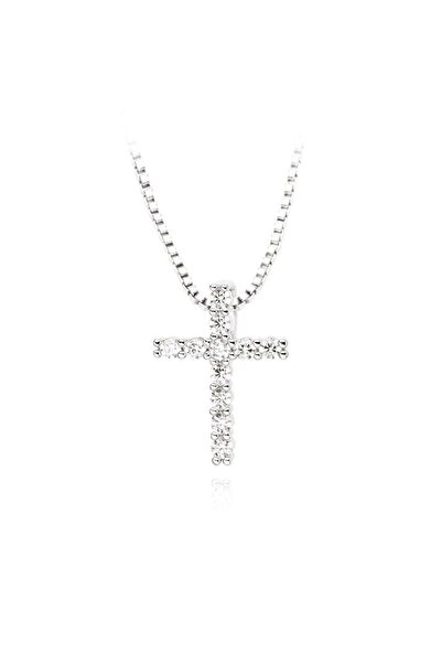 House of Crystals Rhodium Plated Necklace with Cross Pendant