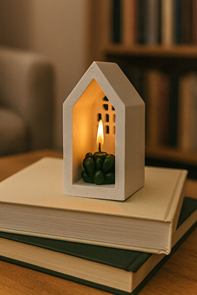 bellevie candles Beyaz Ev Şeklinde Dekoratif Mumluk – Modern Masa Üstü Aksesuar