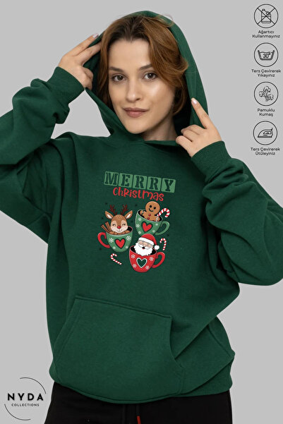 Nyda Collections هوديي للجنسين بأكمام طويلة مطبوع عليه عيد ميلاد سعيد مطبوع ب...