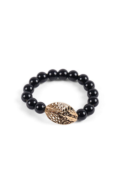 Faik Sönmez Siyah Taşlı Gold Detaylı Bileklik W26BLK008