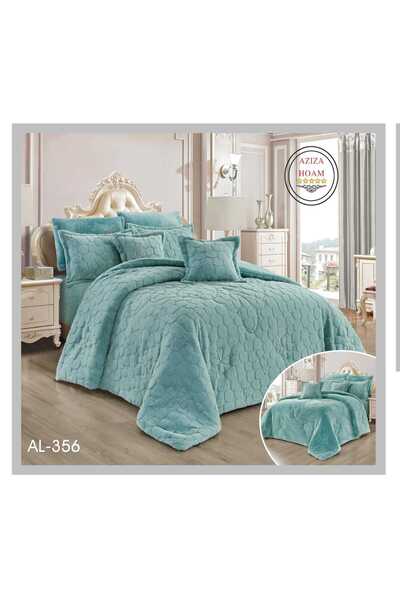 FABRIC لحاف نفرين مخمل 8 قطع بلون أخضر فاتح مائل للرمادي، يمنح راحة لطيفة ولمسة هادئة للغرفة