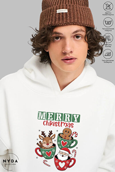 Nyda Collections هوديي للجنسين بأكمام طويلة مطبوع عليه عيد ميلاد سعيد مطبوع ب...