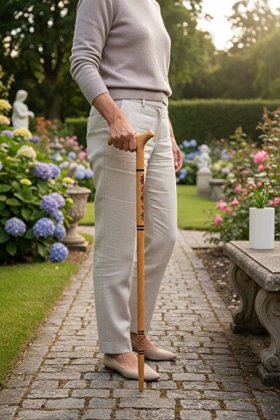 Hac AVM Ahşap İşlemeli Çam Ağacı Baston – El Yapımı Şık ve Dayanıklı Baston M...