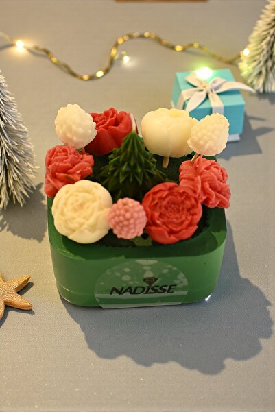 Nadisse Çiçek Buketi Figürlü Dekoratif Kokulu Mum – Yeşil Taş Kaseli Yılbaşı ...