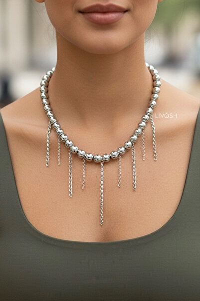 LIVOSH Silver Pearl Chain Necklace