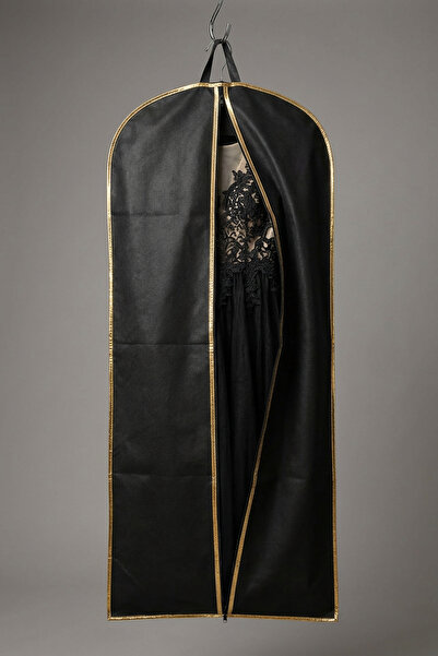 FarilasGlobal Siyah Gold Şeritli Abiye Kılıfı – 100x60 cm – 70 Gr – Tekli