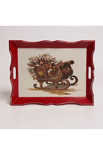 lya luxury Yılbaşı Temalı Kızak ve Hediyeler - Pirinç Dekopaj Ahşap Tepsi (32...