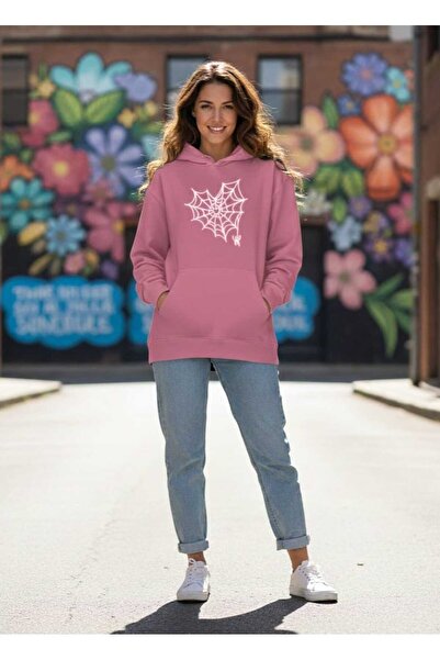 LiyAdaCo Pânză de păianjen cu imprimeu supradimensionat Pink Swea tricou - Hanorac