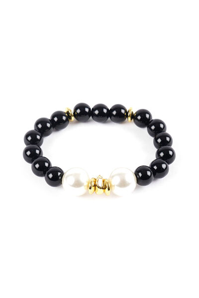 Faik Sönmez Siyah Taşlı Ve İncili Bileklik W26BLK009