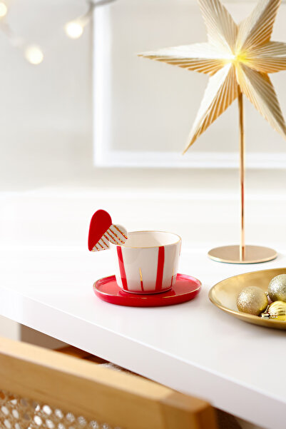 SİNEM YAMAN HOME KALP ÇİZGİLİ KULP EL YAPIMI SERAMİK DOUBLE MUG