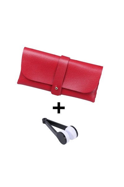 OEM Red leather glasses case and lens cleaning cloth set