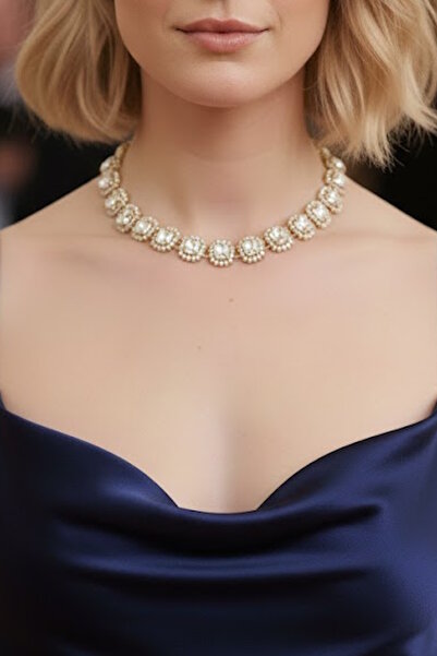 CAŞ DEKORASYON Gold Color Stone Evening Dress Necklace