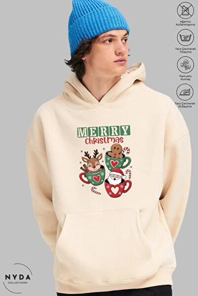 Nyda Collections هوديي للجنسين بأكمام طويلة مطبوع عليه عيد ميلاد سعيد مطبوع ب...