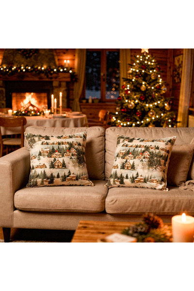 MundoLindo Κάλυμμα μαξιλαριού χειμερινού σπιτιού με θέμα την Πρωτοχρονιά με 2...
