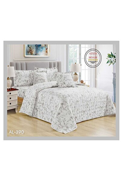 FABRIC Double bed comforter set, 6 pieces, in a cream-colored floral pattern,...