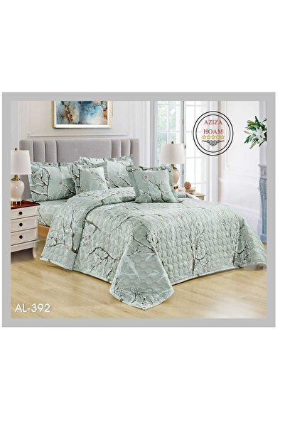 FABRIC لحاف مضغوط نفرين 6 قطع بلون أخضر هادئ مع نقشة فروع ناعمة تضيف لمسة راقية للغرفة