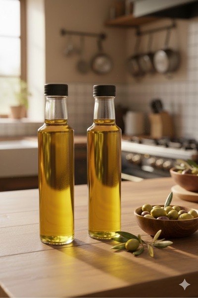 junibeliw زجاجتان فارغتان سعة 250 مل من الزجاج الشفاف لزيت الزيتون وزيت دوار الشمس مع صنبور تحكم 2×250 مل