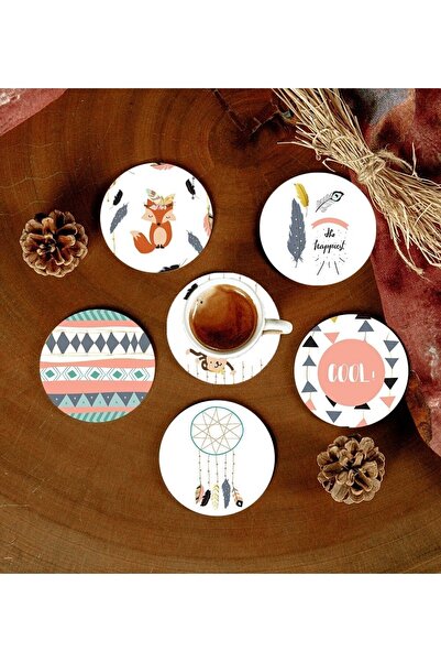 Twin Store 6 Pieces Patterned MDF Coasters