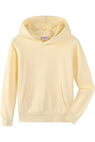 OEM Children's casual sweatshirt, with hood and front pocket, cream, 7-8 years
