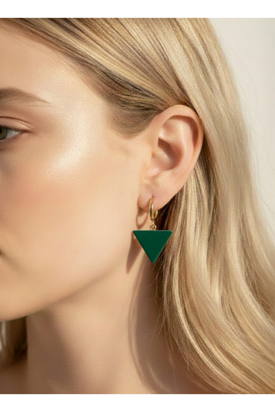 Candy Nuveria -Minimal Üçgen- Mineli Sallantılı Üçgen Küpe