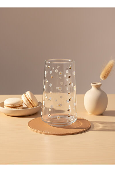 REMİ DESİGN Arı & Papatya Desenli Cam Meşrubat Bardağı