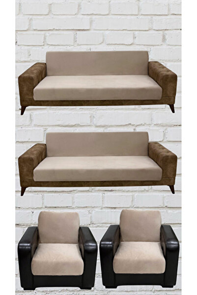 Duru Home Tekstil 3+3+1+1 İtalyan Süet Kolsuz Koltuk Örtüsü (VİZON RENK)