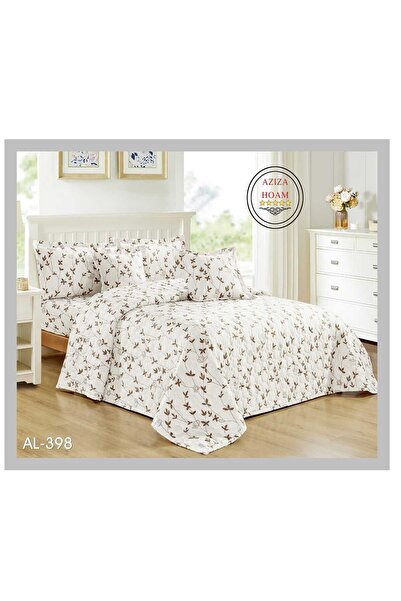 FABRIC Double bed comforter set, 6 pieces, white floral design with a simple ...
