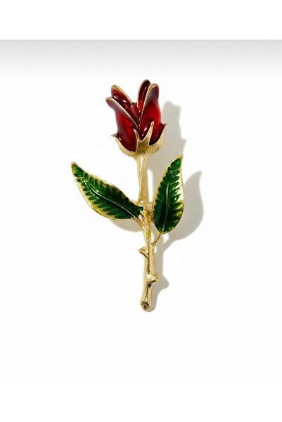 poyas Kırmızı Gül Broş Yaka İğnesi