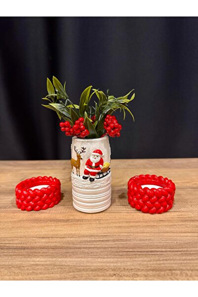 Aren müzik Yeni Yıl Hediyelik Kokinalı Noel Baba Vazo ve Hasır Mumluk Set