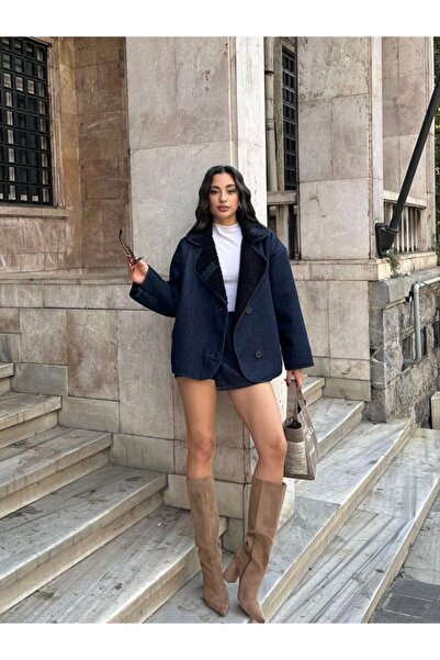 ZTO Women's Oversize Plush Denim Jacket Coat