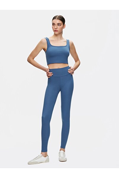 Ltb Square Neck Crop Blue Tank Top with Straps