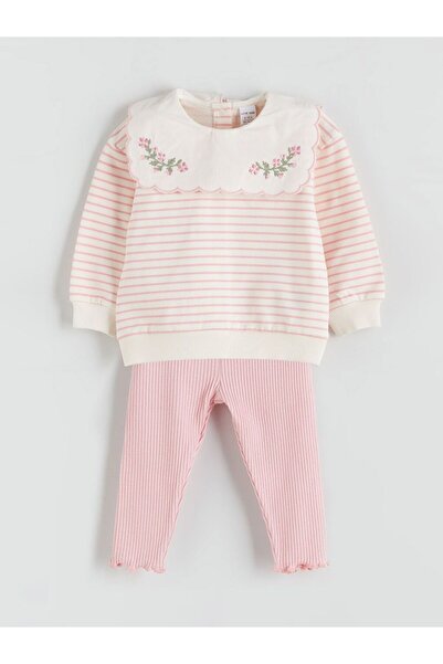 LC Waikiki Lcw Baby Peter Pan collar Baby Girl Sweatshirt and Leggings