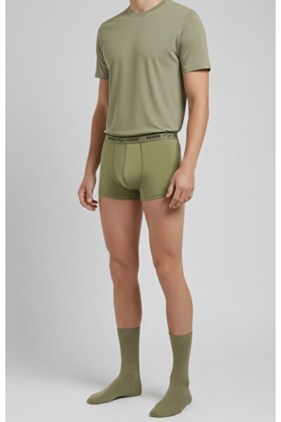 balkonda Men's Military Undershirt, Boxer and Socks Set Khaki Green 6-Piece Economical Pack Cotton Cotton