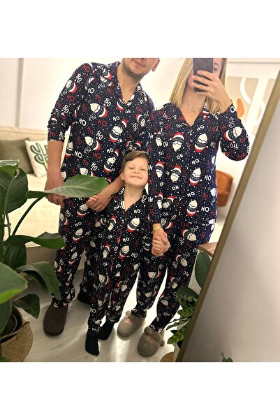 Shenoor Lingerie Yılbaşı Temalı Anne Baba Çocuk Süet Pijama Takımı ( Tek Takı...