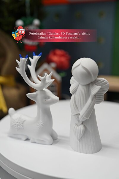 Galaksi 3D Zarif Melek ve Geyik Dekoru | Yılbaşı Masa Üstü Süsü