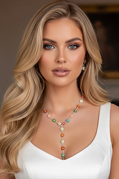 CAŞ DEKORASYON Silver Color Daisy Figured Steel Necklace