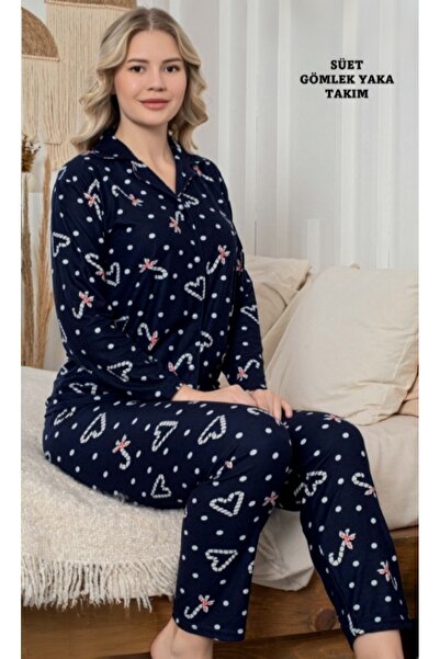 Nd ma journee Lacivert renk,gömlek yaka kadın pijama takım