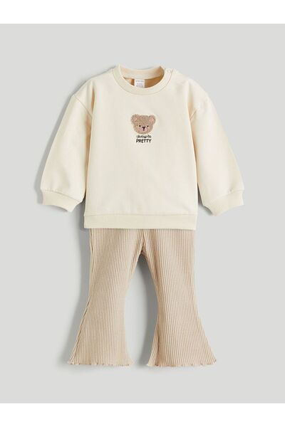 LC Waikiki طقم ملابس أطفال بنات مطرز على شكل دمية دب من LCW