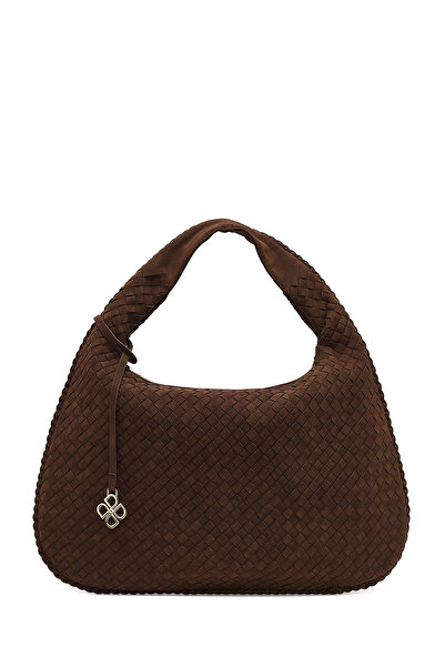 Derimod Women's Brown Braided Suede Shoulder Bag 25Wbd290829