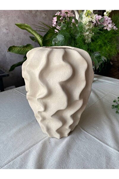 Kalya Concept Sarmaşık Desenli Küp Seramik Vazo 32x14 cm - Modern Minimalist