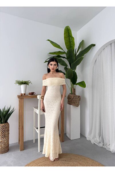 EtikaOnline Kadın Madonna Yaka Kısakolu Dantel Elbise