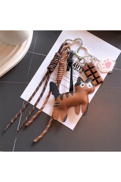 İLKYAZ Cat Brown Bag Charm and Purse Accessory Keychain